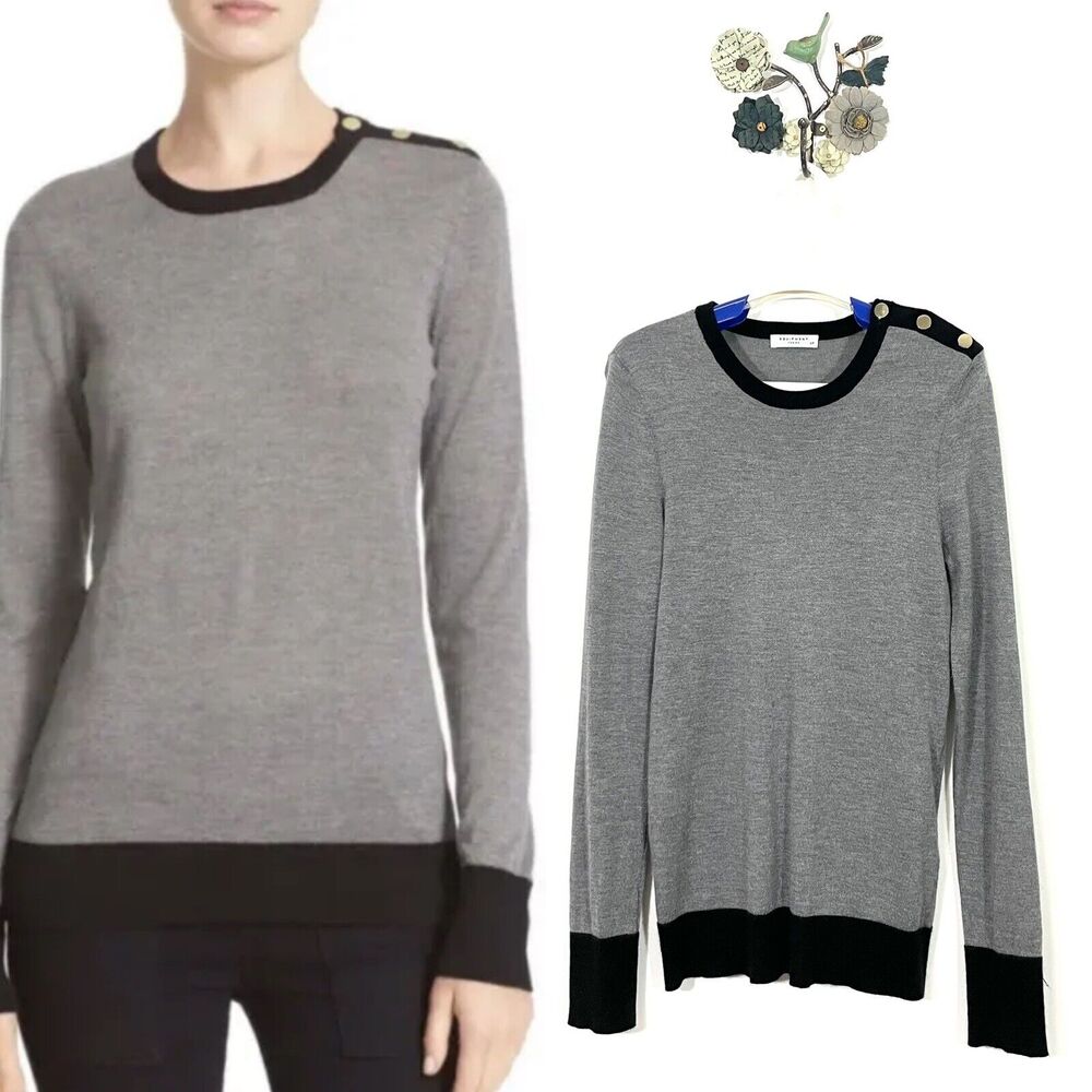 Equipment Femme Ondine Pullover Sweater Gray Silk Cashmere Button Detail Small